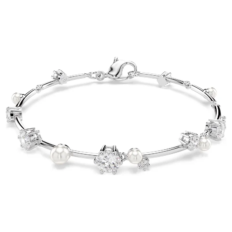 Bangles with engraved floral patterns for elegance -Swarovski Constella Crystal Tennis Bracelet with Crystal Pearls