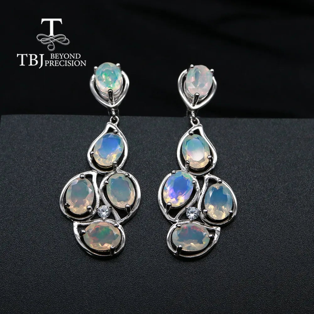 Drop Earrings for Office Wear -Opal natural gemstone 925 sterling silver jewelry earrings