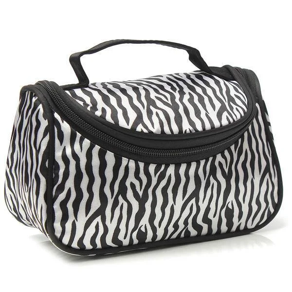 Women's bags with detachable straps and versatile design for different occasions-Women Makeup Cosmetic Zebra Toiletry Bag Organizer Handbag Travel Case