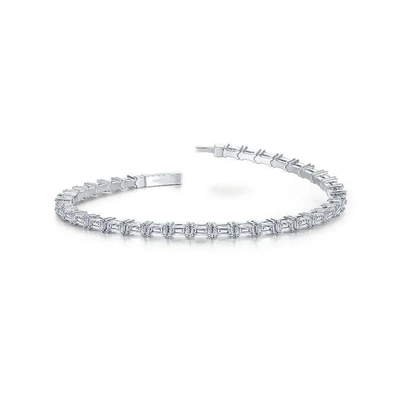 Bangles with sleek opal for iridescent charm -Emerald Cut Tennis Bracelet in Sterling Silver