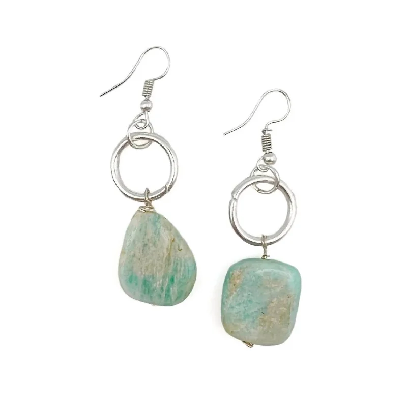 Contemporary Drop Earrings for Fashion -Women's Amazonite Earrings In Silver