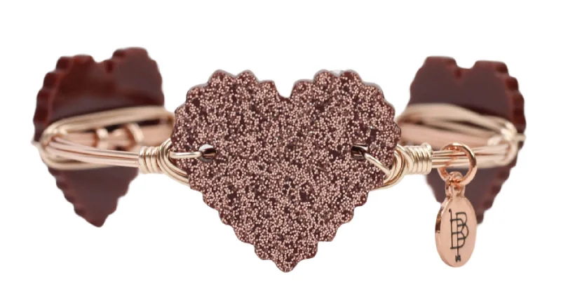 Rose gold bracelets with sleek minimalist designs -Rose Gold Glitter Heart Bangle Bracelet