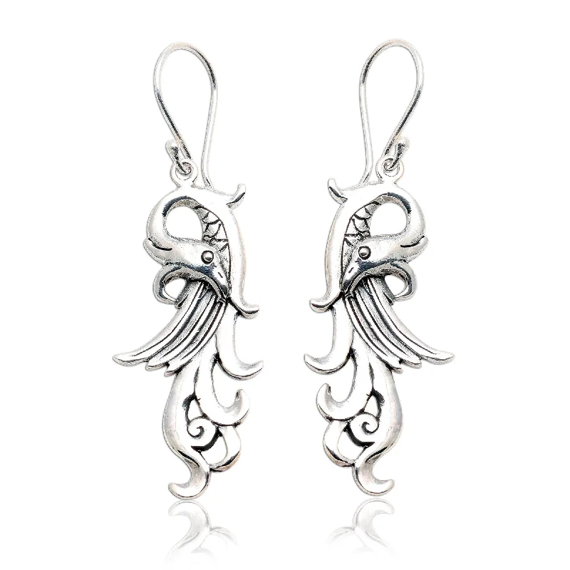 Drop Earrings for Yoga Session -Novica Handmade Mythical Bird Sterling Silver Dangle Earrings