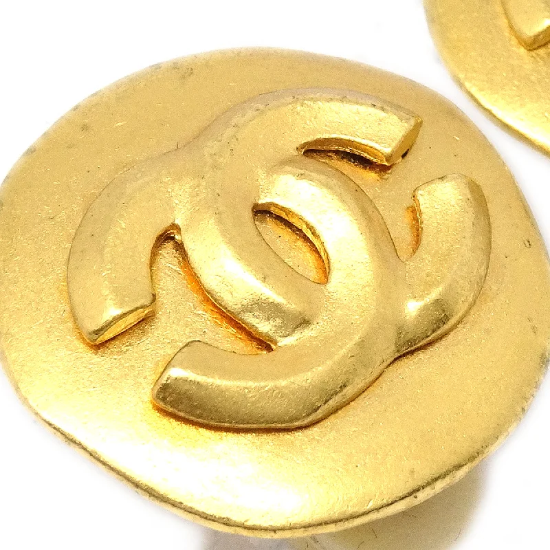 Drop Earrings with Polished Shine -Chanel Button Earrings Gold Clip-On Large 96P