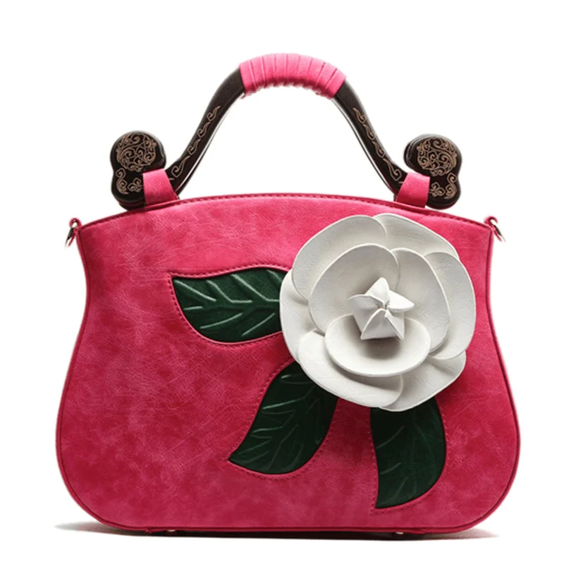 Women's bags with stylish handles and sleek shape for a contemporary, high-fashion look-Vintage Fashion PU Leather Rose Decorative Handbag Crossbody Bag for Women