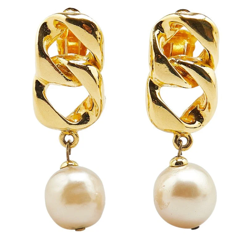 Drop Earrings for Bridesmaids Look -Chanel Vintage Coco Mark Pearl Chain Earrings