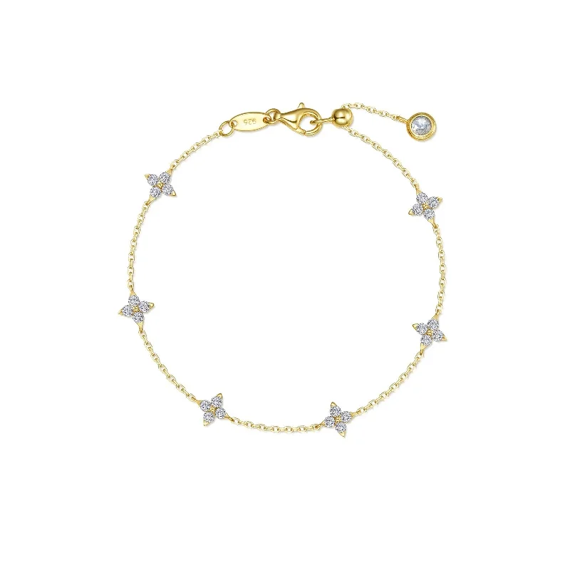 Bracelets with starburst topaz for radiant beauty -Floral Station Bracelet in Gold Plated Sterling Silver