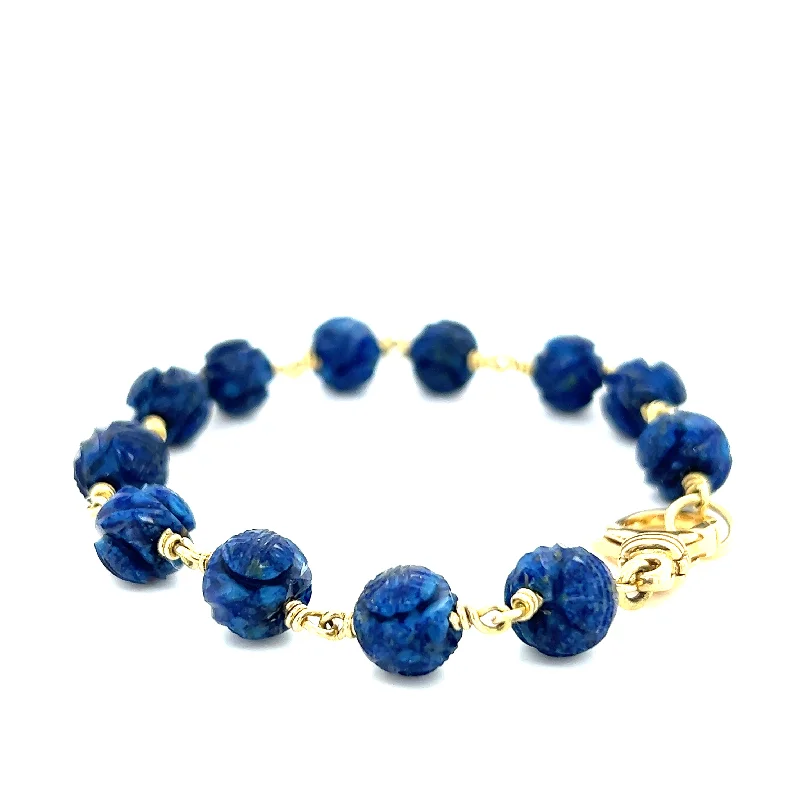 Bangles with claw-set tourmaline for vibrancy -18kt Yellow Gold Lapis Lazuli Bracelet