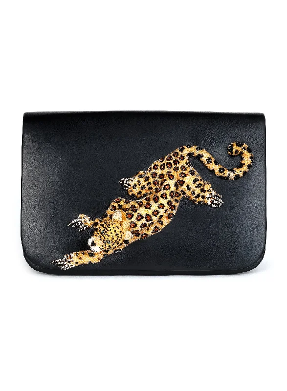 Spacious women's bags with interior laptop compartment for work and travel convenience-Leopard Clutch