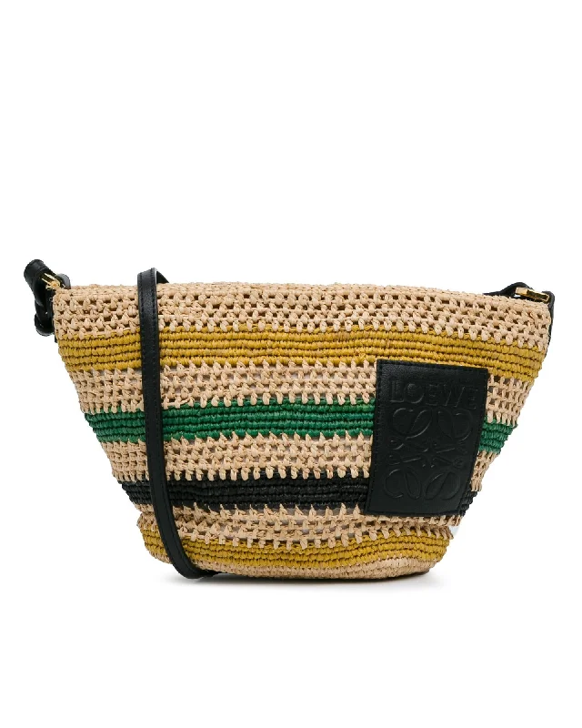 Women's bags with intricate designs and textured leather for a fashionable, statement look-Raffia Basket Crossbody Bag with Flat Shoulder Strap and Top Zipper Closure