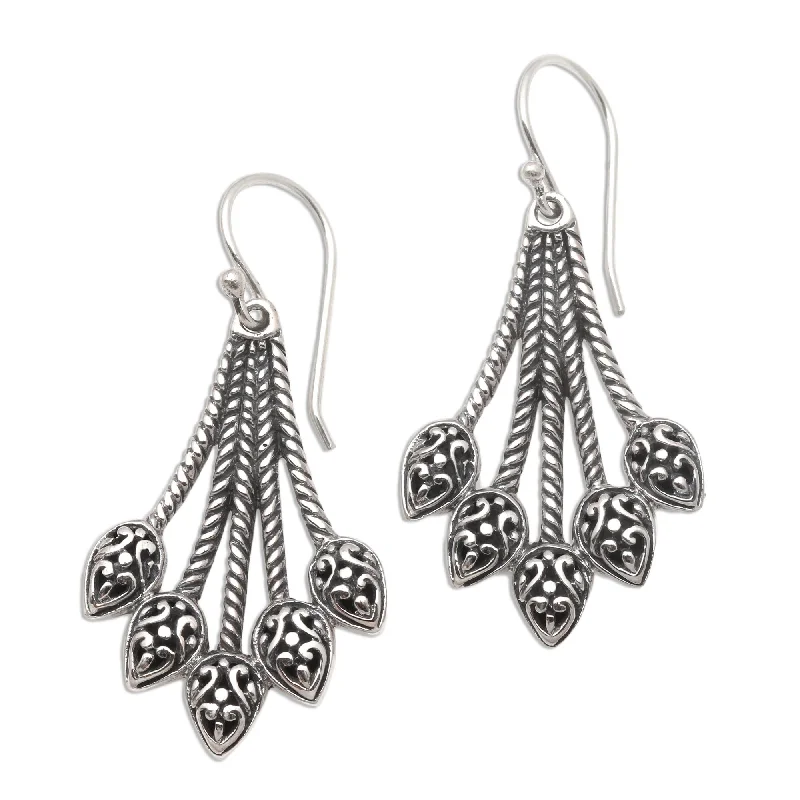 Drop Earrings with Debossed Designs -Novica Handmade Sukawati Sheaves Sterling Silver Dangle Earrings