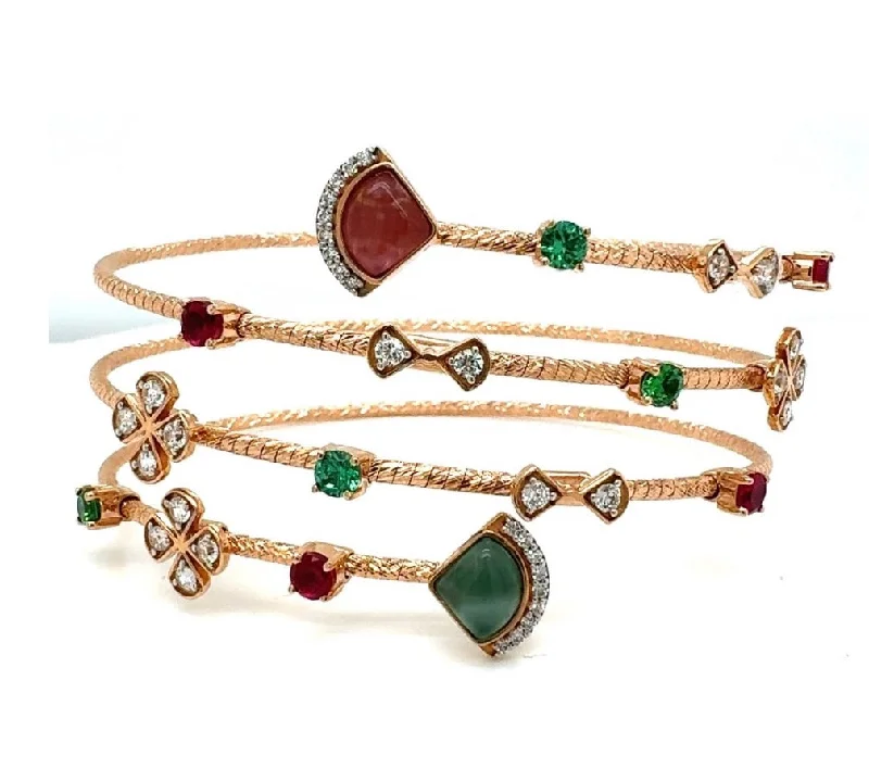 Vintage bangles with intricate filigree metalwork -Multicolor Gemstone & Diamond Triple Row Symphony Bracelet In 18K Rose Gold