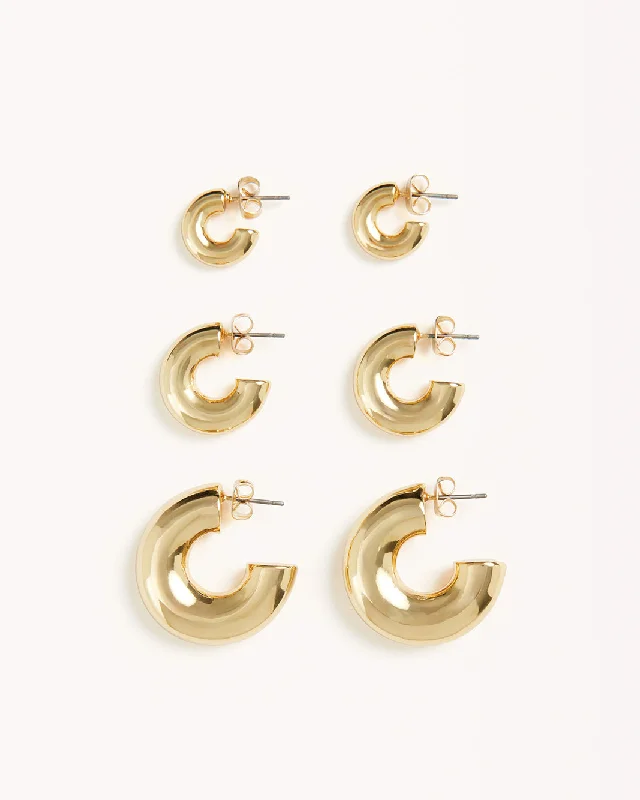 Drop Earrings for Work Attire -JULIETTE EARRINGS 3 PACK  - GOLD PLATED 18K