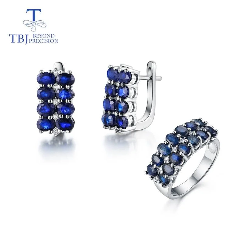 Round Drop Earrings for Classic -Sapphire Rings and Earrings Jewelry Set