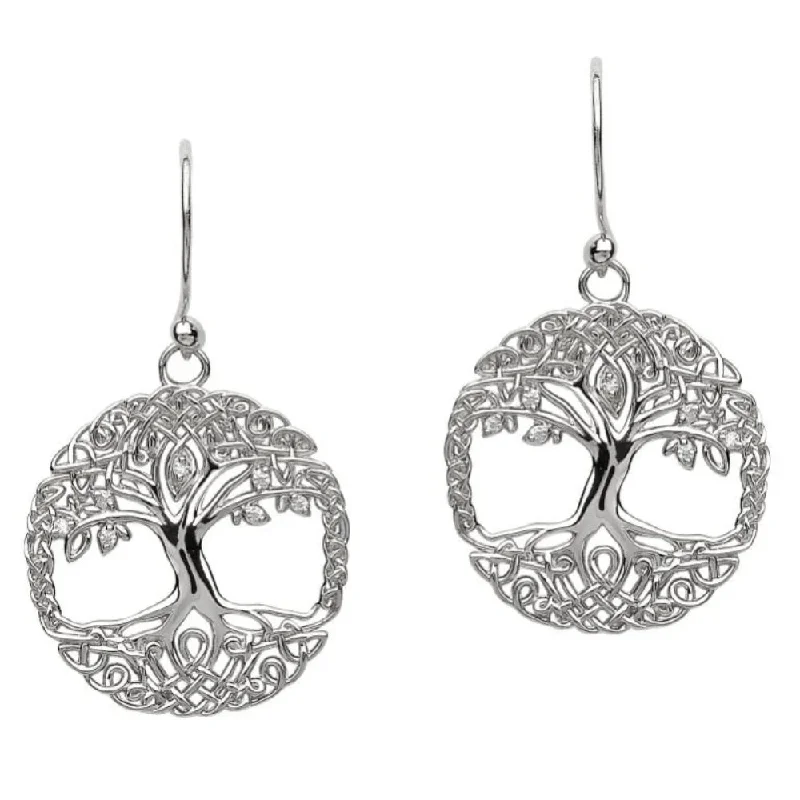 Diamond Drop Earrings for Luxury -Sterling Silver Tree of Life Cubic Zirconia Earrings