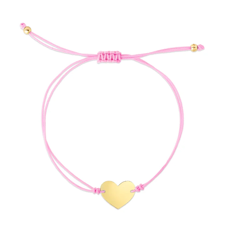 Bracelets with lotus motifs for spiritual vibe -14K Pink Cord Heart Adjustable Bracelet