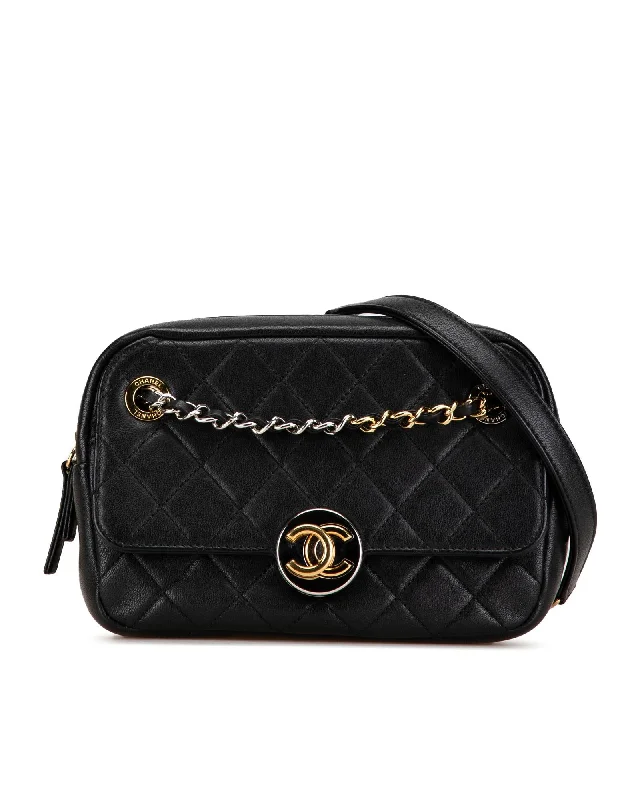 Stylish women's bags with animal print patterns and chic hardware for standout looks-Quilted Lambskin Chain Camera Crossbody Bag with Flap Pocket