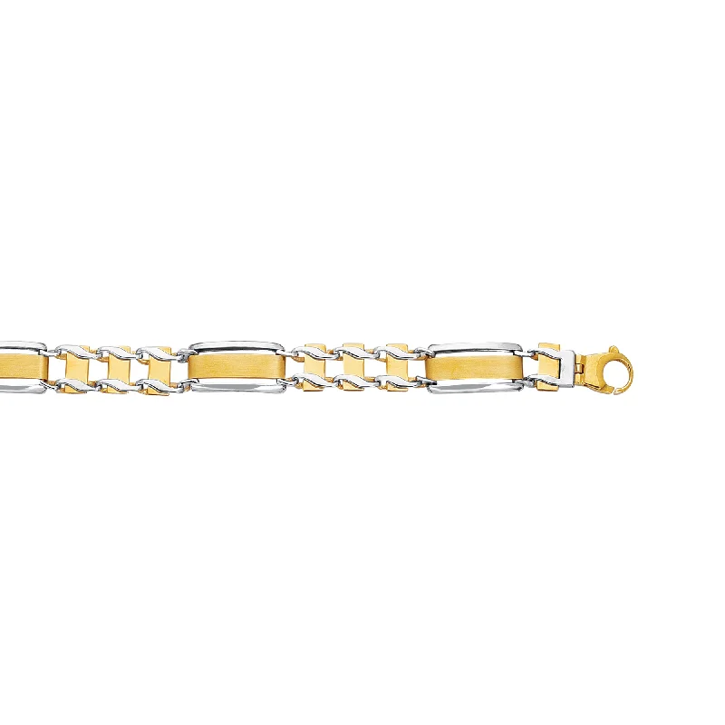 Bangles with herkimer diamonds for raw clarity -14K Two-tone Gold Railroad Link Bracelet