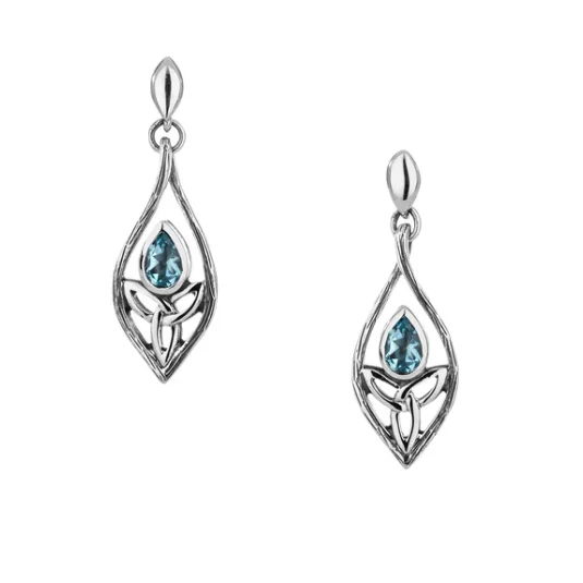 Drop Earrings with Star Motifs -S/sil Guardian Angel Blue Topaz Earrings