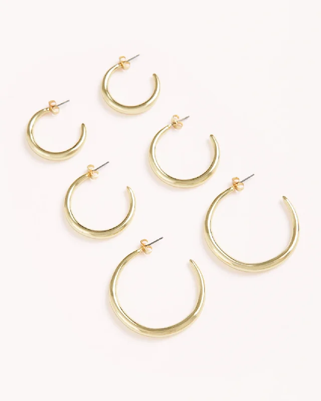 Drop Earrings for Office Wear -CARISSA EARRINGS 3 PACK - GOLD PLATED 18K