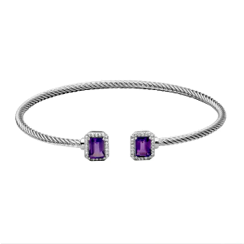 Bangles with natural amber for warm glow -Sterling Silver Emerald Cut Amethyst & White Topaz Cuff Bracelet by Samuel B.