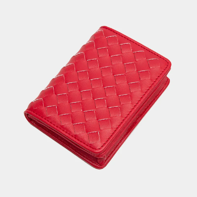 Women's bags with soft faux suede material and chic design for versatile wear-Vegan Leather Basket Weave Card Holder Wallet in Red