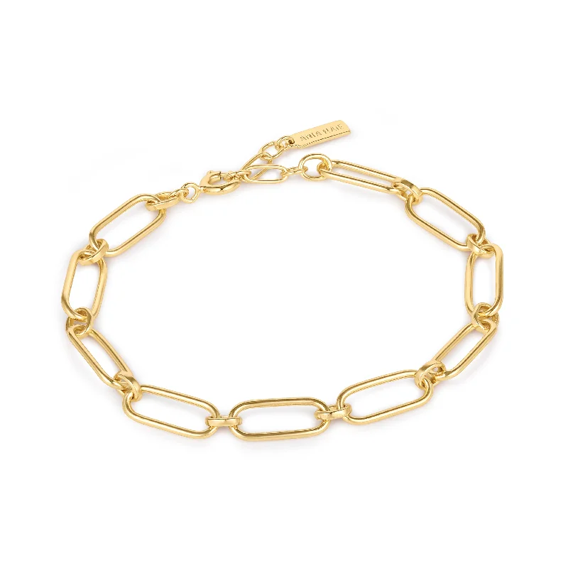 Bracelets with wave engravings for ocean vibes -Gold Cable Connect Chunky Chain Bracelet