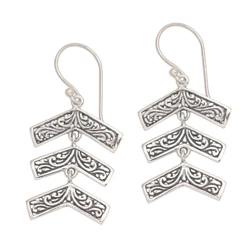 Lightweight Drop Earrings for All Day -Novica Handmade Triple Arrow Sterling Silver Dangle Earrings