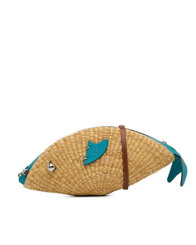 Women's bags with structured design and subtle texture for a refined, elegant finish-Wicker Fish Crossbody Bag with Leather Trim