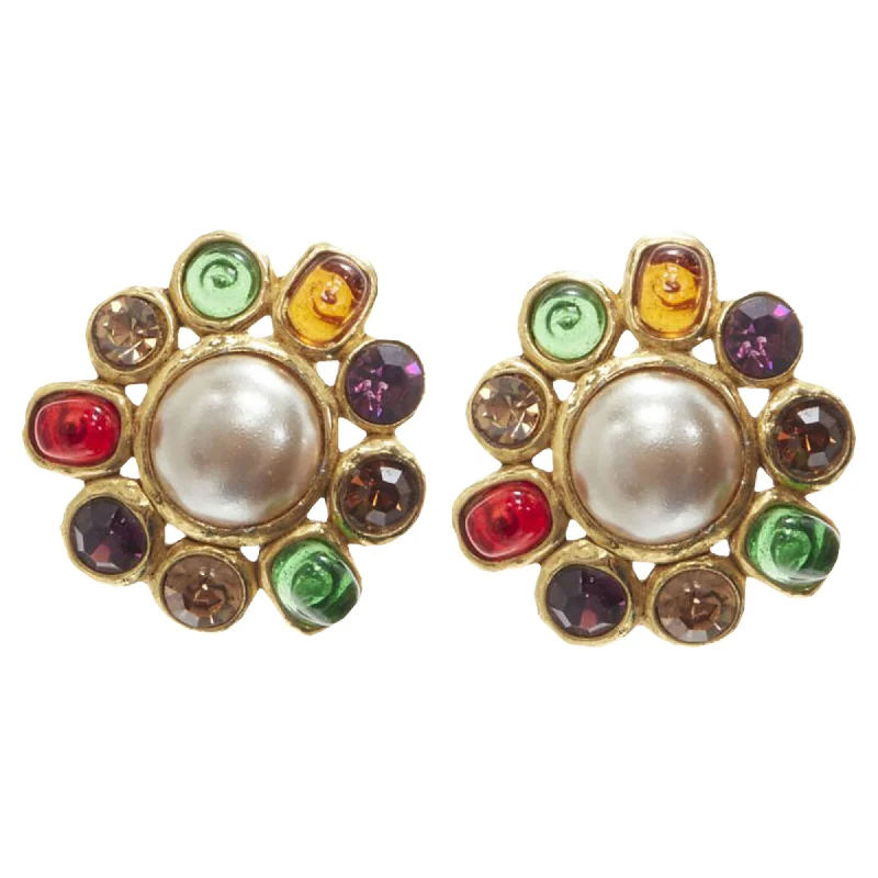 Drop Earrings with Floral Motifs -Chanel Collection gripoix faux pearl clip on earrings