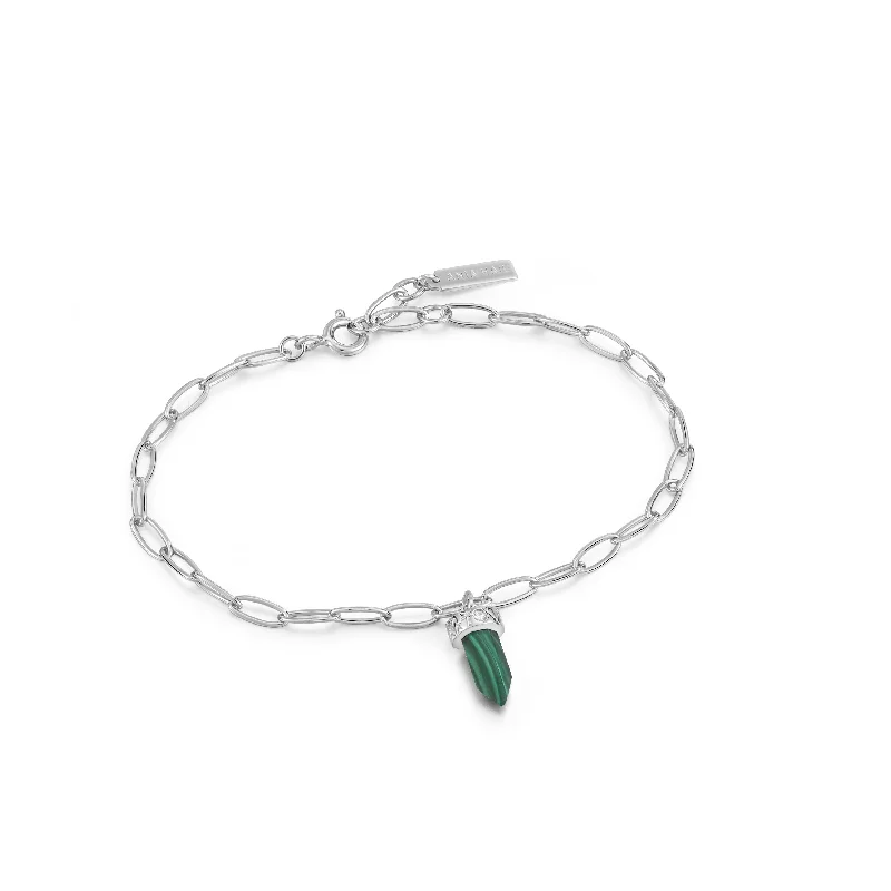 Bangles with bold hematite for metallic shine -Malachite Point Pendant Bracelet