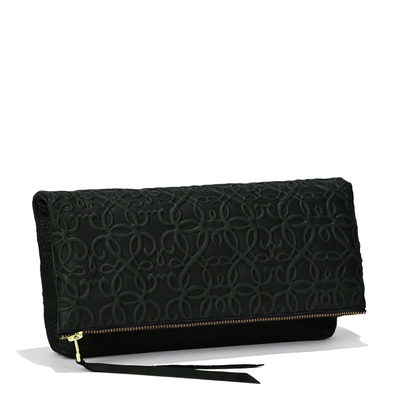 Elegant women's bags with fold-over flap and gold hardware for a polished finish-Gabriel Leather Fold Over Clutch, Forest Green