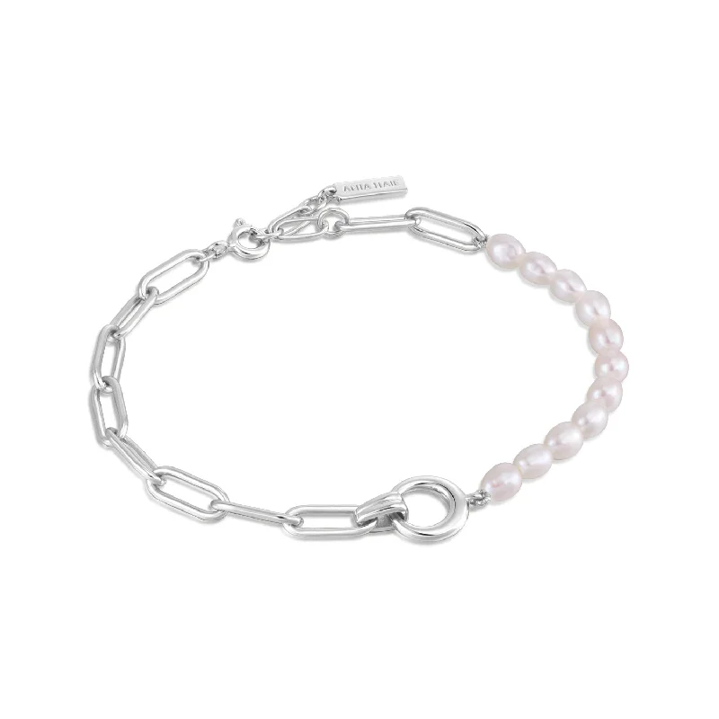 Bracelets with raw moonstone for mystic beauty -Pearl Chunky Link Chain Bracelet 