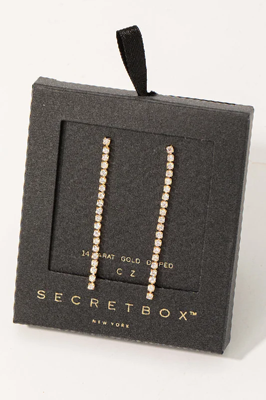 Push Back Drop Earrings for Convenience -Secret Box Rhinestone Chain Dangle Earrings