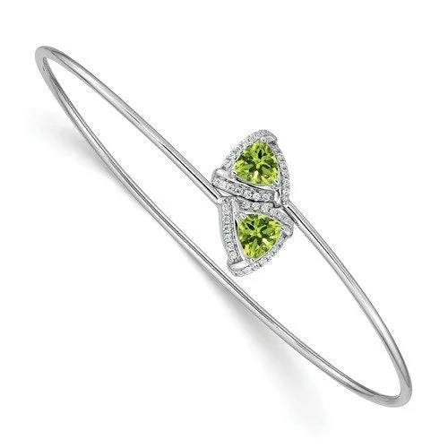 Bracelets with tourmaline gems for vibrant color -14KT WHITE GOLD 1.12 CTW PERIDOT & .16 CTW DIAMOND FLEX BANGLE BRACELET