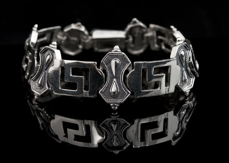 Bracelets with spiral ruby for striking twist -Greek Key Meander Bracelet in Sterling Silver (B-98)