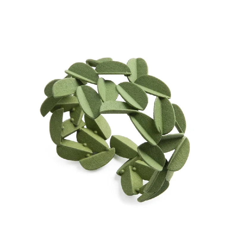 Bangles with claw-set stones for security -Leaves Bracelet: Olive