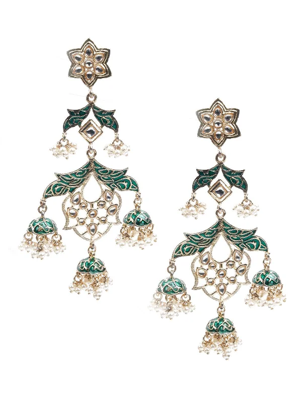 Heavy Duty Drop Earrings for Durability -Odette Women Kundan Studded Meenakari Dangle Earrings