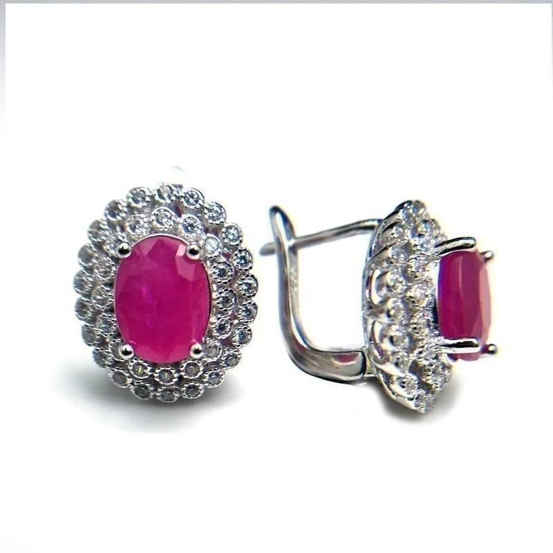 Contemporary Drop Earrings for Fashion -Classic Princess Cut Africa Ruby Precious Gemstone 925 Sterling Silver Earrings