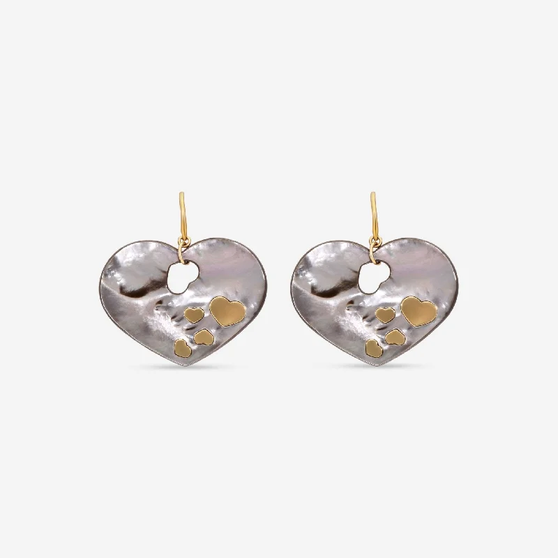 Indian Drop Earrings with Intricacy -Nanis 18K Yellow Gold Black Mother of Pearl Earrings OA2-524