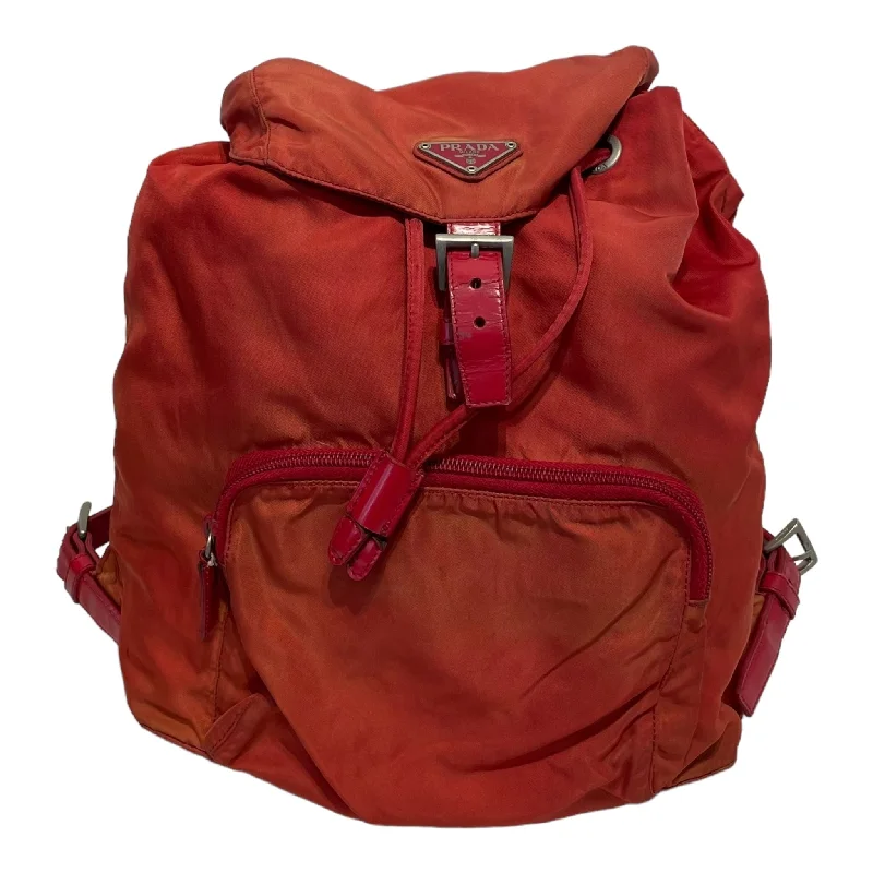 Women's bags with woven texture and leather handles for a chic yet casual look-PRADA/Backpack/OS/Nylon/RED/TESSUTO BOOKBAG