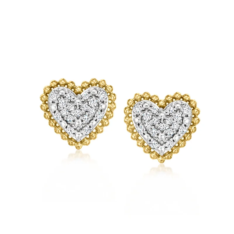 Drop Earrings with Wave Designs -Ross-Simons Pave Diamond Heart Earrings in 18kt Gold Over Sterling