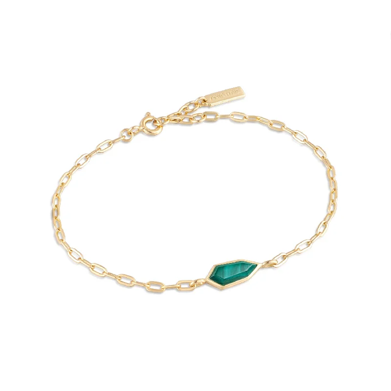 Bracelets with matte rose gold for subtlety -MALACHITE EMBLEM CHAIN BRACELET