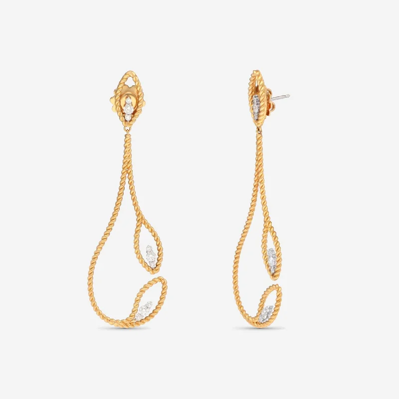 Hypoallergenic Drop Earrings for Sensitive -Roberto Coin Barocco 18K Yellow & White Gold Diamond Drop Earrings 7772706AJERX