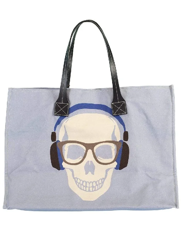 Stylish women's bags with bold pattern design and contrasting straps for added flair-Skull Print Canvas Beach Bag