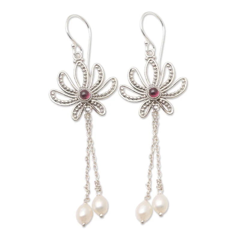 Punk Drop Earrings with Spikes -Novica Handmade Passionate Lotus Cultured Pearl And Garnet Dangle Earrings