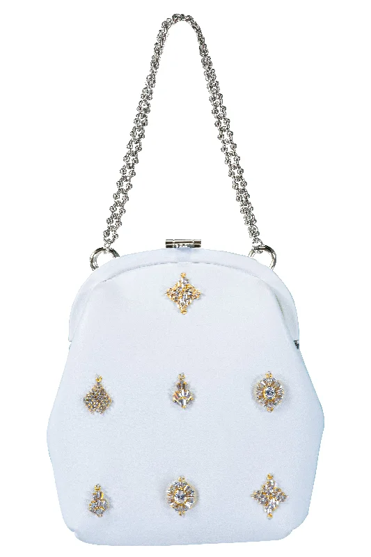 Women's bags with oversized design and ample space for carrying everything you need-Frame Chain Crossbody - White Crystal