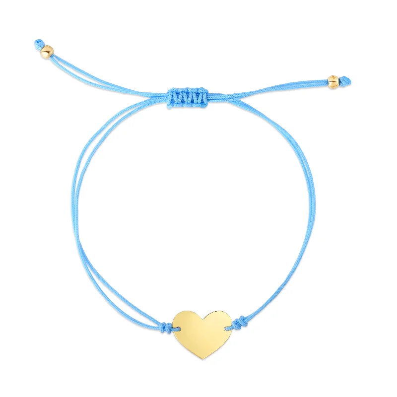 Bangles with natural amber for warm glow -14K Blue Cord Heart Adjustable Bracelet