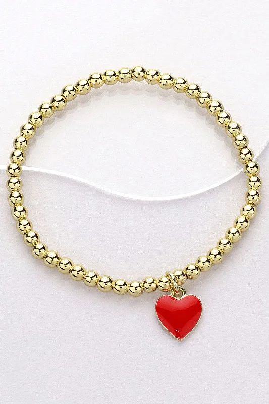 Bangles with oxidized gold for antique look -Stainless Steel Enamel Heart Stretch Bracelet