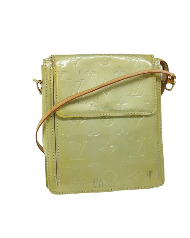 Women's bags with unique geometric shapes and bold color combinations for statement fashion-LOUIS VUITTON Pochette Accessoires Yellow Patent Leather Crossbody Bag